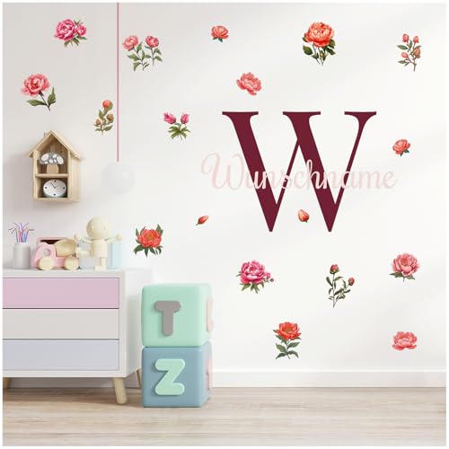 yabaduu Wandsticker personalisiert Sticker Aquarell Tiere mit Name Wandtattoo für Kinderzimmer Babyzimmer Spielzimmer Mädchen Junge Y037 (Nr. 1 Blumen, Mit Wunschname) von yabaduu