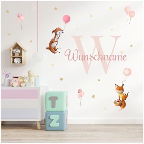 Wandsticker personalisiert Sticker Aquarell Tiere mit Name Wandtattoo für Kinderzimmer Babyzimmer Spielzimmer Mädchen Junge Y037 (Nr. 13 Waldtiere mit Ballons, Mit Wunschname) von yabaduu