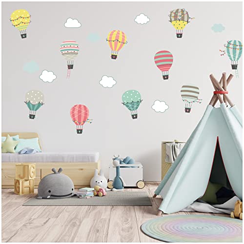 yabaduu Wandsticker personalisiert Sticker Aquarell Tiere mit Name Wandtattoo für Kinderzimmer Babyzimmer Spielzimmer Mädchen Junge Y037 (Nr. 20 Heißluftballon, Ohne Wunschname) von yabaduu