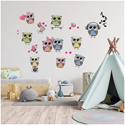 Wandsticker personalisiert Sticker Aquarell Tiere mit Name Wandtattoo für Kinderzimmer Babyzimmer Spielzimmer Mädchen Junge Y037 (Nr. 27 Eule, Ohne Wunschname) von Finest Folia