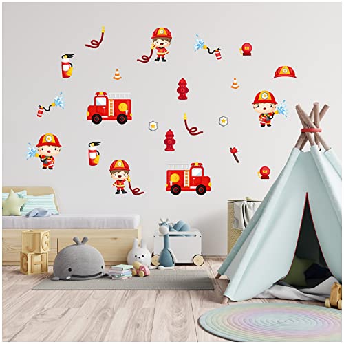 Wandsticker personalisiert Sticker Aquarell Tiere mit Name Wandtattoo für Kinderzimmer Babyzimmer Spielzimmer Mädchen Junge Y037 (Nr. 29 Feuerwehr, Ohne Wunschname) von Finest Folia