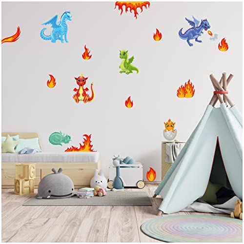 Wandsticker personalisiert Sticker Aquarell Tiere mit Name Wandtattoo für Kinderzimmer Babyzimmer Spielzimmer Mädchen Junge Y037 (Nr. 33 Drachen, Ohne Wunschname) von yabaduu