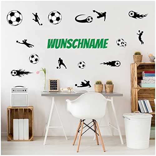 Wandsticker personalisiert mit Name Wandtattoo für Jugendzimmer Kinderzimmer Wohnzimmer Wandbild Mädchen Junge Teenager selbstklebend Y065 (Mit Wunschname, 10 Fußball) von yabaduu