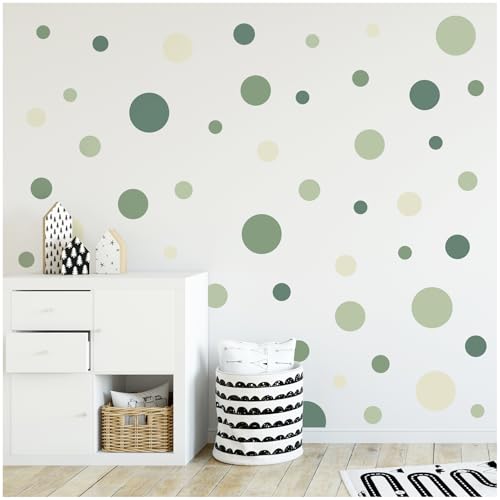 yabaduu 100 Klebepunkte Kreise Punkte Wandtattoo Kinderzimmer Schlafzimmer Babyzimmer Aufkleber Folie Deko Selbstklebend für Junge Mädchen Pastell (Y035-12 Waldgruen) von yabaduu