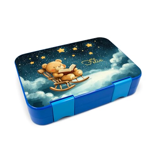 yabaduu Schutzfolie für Brotzeitbox kompatibel mit Schmatzfatz Junior Passgenau 20,45x14cm mit Wunschname Kinder Lunchboxsticker Aufkleber Matt Sticker Zubehör Lunchbox (Y047-07 Bär, Mit Wunschname) von yabaduu