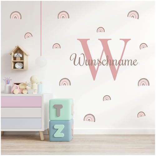 yabaduu Wandsticker personalisiert Sticker Aquarell Tiere mit Name Wandtattoo für Kinderzimmer Babyzimmer Spielzimmer Mädchen Junge Y037 (Nr. 16 Regenbogen, Mit Wunschname) von yabaduu