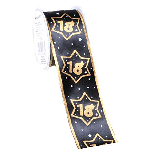 Udo Schmidt GmbH Geschenkband 18" Schwarz/Gold Satinband Schleifenband Geschenkband Dekoband von yaco