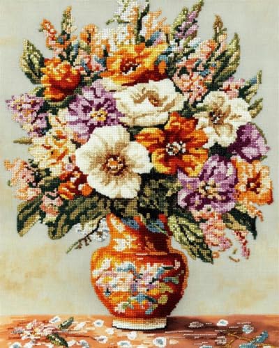 yade-show 11CT Kreuzstich-Set, Kreuzstich-Stickset für Fortgeschrittene, DIY-Bastelset, bedrucktes Kreuzstich-Set (Blumen in einer Vase, F)-40X50CM von yade-show
