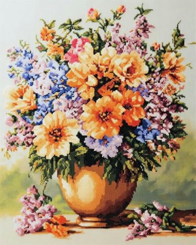 yade-show 11CT Kreuzstich-Set, Kreuzstich-Stickset für Fortgeschrittene, DIY-Bastelset, bedrucktes Kreuzstich-Set (Blumen in einer Vase, F)-40X50CM von yade-show