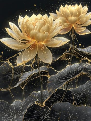 yade-show 11CT Kreuzstich-Set, vorgestempeltes Kreuzstich-Set für fortgeschrittene DIY-Stickerei, Bastelset (Blühender goldener Lotus, E)-40X50CM von yade-show