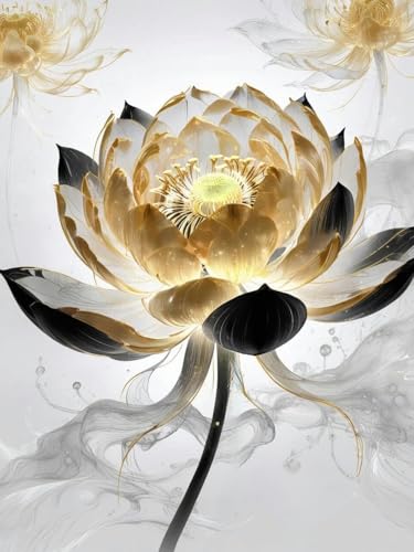 yade-show 11CT Kreuzstich-Set, vorgestempeltes Kreuzstich-Set für fortgeschrittene DIY-Stickerei, Bastelset (Blühender goldener Lotus, E)-40X50CM von yade-show
