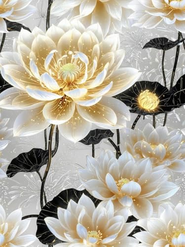 yade-show 11CT Kreuzstich-Set, vorgestempeltes Kreuzstich-Set für fortgeschrittene DIY-Stickerei, Bastelset (Blühender goldener Lotus, E)-40X50CM von yade-show