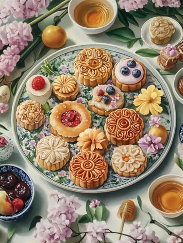 yade-show Bedrucktes Kreuzstich-Set, 11-fädiges Stickset, Kreuzstich-Stickset für Anfänger (Delicious Mooncake, J)-40X50CM von yade-show
