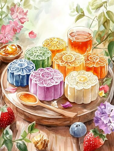 yade-show Bedrucktes Kreuzstich-Set, 11-fädiges Stickset, Kreuzstich-Stickset für Anfänger (Delicious Mooncake, J)-40X50CM von yade-show