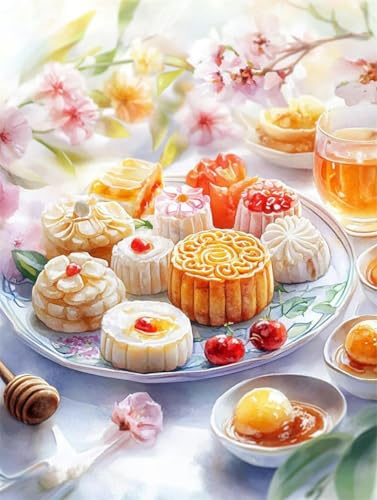 yade-show Bedrucktes Kreuzstich-Set, 11-fädiges Stickset, Kreuzstich-Stickset für Anfänger (Delicious Mooncake, J)-40X50CM von yade-show