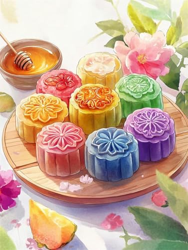 yade-show Bedrucktes Kreuzstich-Set, 11-fädiges Stickset, Kreuzstich-Stickset für Anfänger (Delicious Mooncake, J)-40X50CM von yade-show