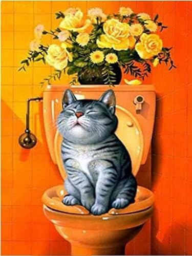 yade-show Kreuzstich-Set mit einfachem Muster, Katze in der Toilette, 11 CT, gestempelte Stickerei für Anfänger, Geschenk, DIY, Heimdekoration, Stoff, bedrucktes Tuch-40X50CM von yade-show