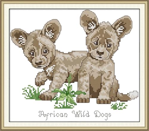 yade-show Kreuzstich-Stickset, Muster bedruckt, 11 ct, Afrikanischer Wildhund, bedruckt, DIY-Wandkunst, Handarbeitsset, 40 x 50 cm (Hund) von yade-show