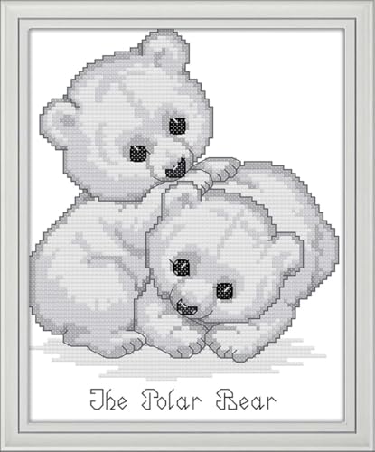 yade-show Kreuzstich-Stickset, Muster bedruckt, 11 ct, Eisbär-Druck, DIY-Wandkunst, Handarbeitsset, 40 x 50 cm von yade-show