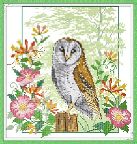 yade-show Kreuzstich-Stickset, Muster bedruckt, 11 ct, Eulen- und Blumenmuster, DIY-Wandkunst, Handarbeitsset, 40 x 50 cm von yade-show