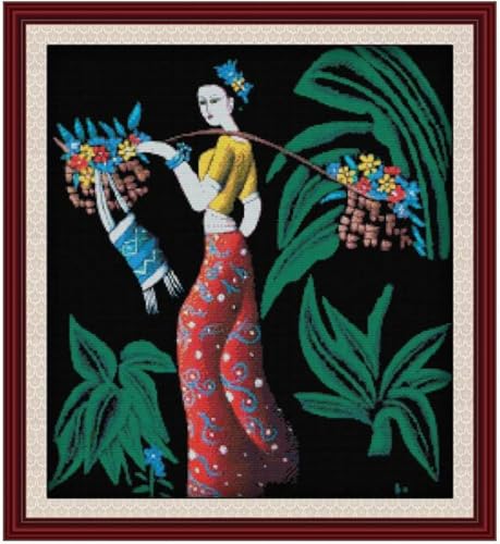 yade-show Kreuzstich-Stickset, Muster bedruckt, 11 ct, Feenblumen, bedruckt, DIY-Wandkunst, Handarbeitsset, 40 x 50 cm von yade-show