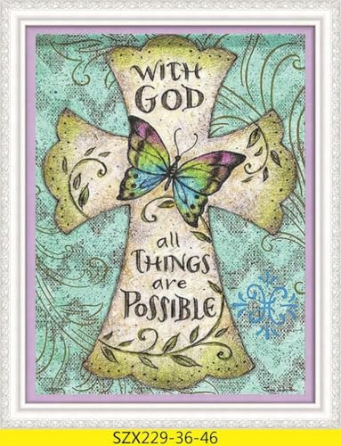 yade-show Kreuzstich-Stickset, Muster bedruckt, 11 ct, Kreuz- und Schmetterlingsdruck, DIY-Wandkunst, Handarbeitsset, 40 x 50 cm von yade-show