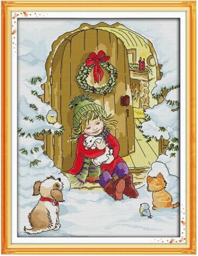 yade-show Kreuzstich-Stickset, Muster bedruckt, 11 ct, Mädchen mit Hund, bedruckt, DIY-Wandkunst, Handarbeitsset, 40 x 50 cm yade-show Kreuzstich-Stickset, Muster bedruckt, 11 ct, Mädchen mit Hund, bedruckt, DIY-Wandkunst, Handarbeitsset, 40 x 50 cm von yade-show