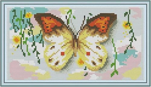 yade-show Kreuzstich-Stickset, Muster bedruckt, 11 ct, Schmetterling und Blume, bedruckt, DIY-Wandkunst, Handarbeitsset, 40 x 50 cm von yade-show