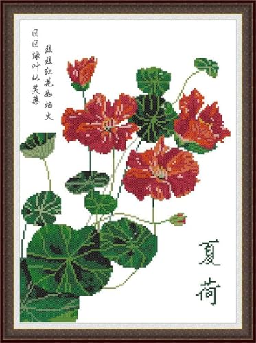 yade-show Kreuzstich-Stickset, Muster bedruckt, 11 ct, Sommerlotus und Lotussamen, bedruckt, DIY-Wandkunst, Handarbeitsset, 40 x 50 cm (Lotusteich) von yade-show