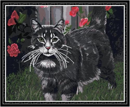 yade-show Kreuzstich-Stickset, Muster bedruckt, 11 ct, schwarze Katze, Blume, bedruckt, DIY-Wandkunst, Handarbeitsset, 40 x 50 cm von yade-show
