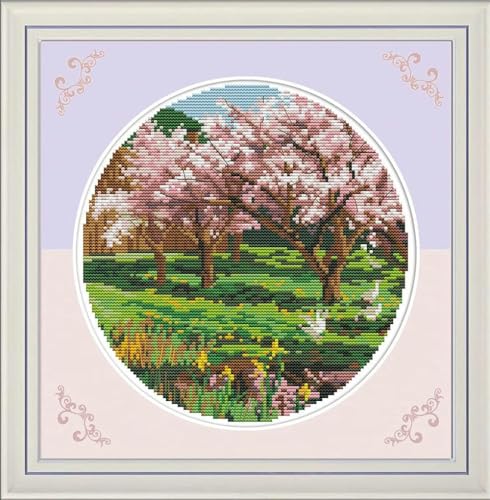 yade-show Kreuzstich-Stickset, Muster gedruckt, 11 ct, Kirschblütenwald, Frühlingssaison, gedruckt, DIY-Wandkunst, Handarbeitsset, 40 x 50 cm von yade-show