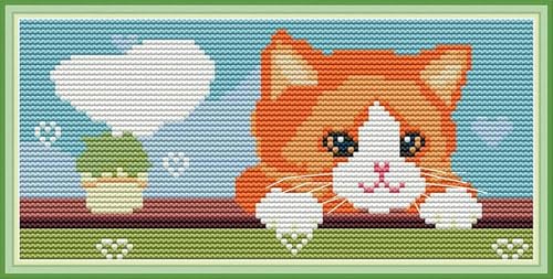 yade-show Kreuzstich-Stickset, Muster gedruckt, 11 ct, Liebeskatze, bedruckt, DIY-Wandkunst, Handarbeitsset, 40 x 50 cm von yade-show
