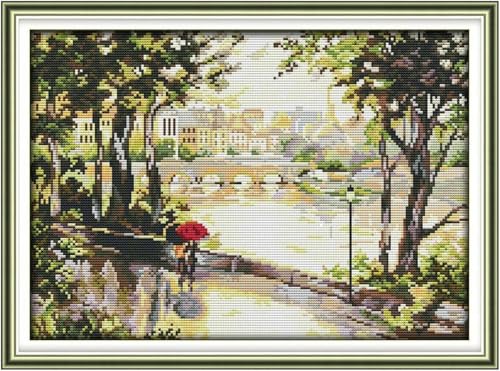 yade-show Kreuzstich-Stickset, Muster gedruckt, 11 ct, Paar, Liebe, Straßenansicht, gedruckt, DIY-Wandkunst, Handarbeitsset, 40 x 50 cm von yade-show