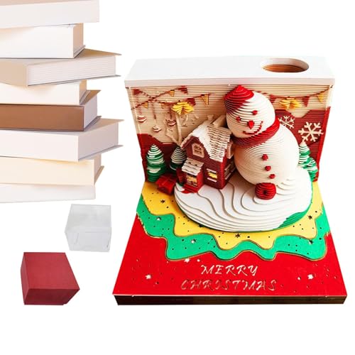 yakermur 3D Notizblock | Weihnachtsmann Papiergravur Kalender | Schreibtisch Skulptur Papierkunst Geschenk für Kinder Erwachsene Studenten | Büro Dekoration Weihnachten Planung Schreiben Lernen von yakermur