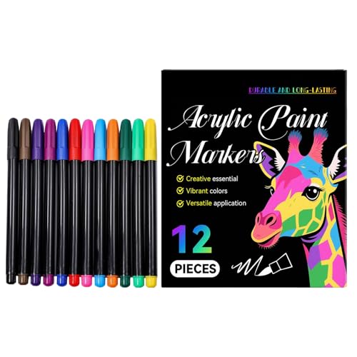yakermur Acrylfarbenmarker, Zeichenmarker, 12 Farben, Malstifte, kreatives Kunstzubehör, Acrylfarben für Holz, Glas, Leinwand, Stein, Handwerk, Album yakermur Acrylfarbenmarker, Zeichenmarker, 12 Farben, Malstifte, kreatives Kunstzubehör, Acrylfarben für Holz, Glas, Leinwand, Stein, Handwerk, Album von yakermur