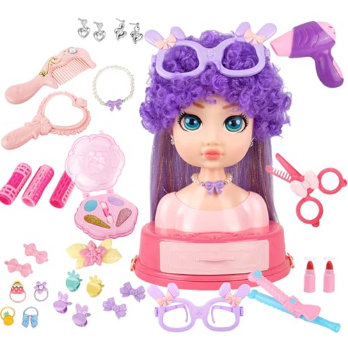 yakermur Make-up Und Hairstyling Puppenkopf,Rollenspiel Frisierpuppe Set Für Kinder - 31-teiliges Friseursalon-Spiel, Verkleidungsspielzeug Für Kinder Ab 3 Jahren von yakermur
