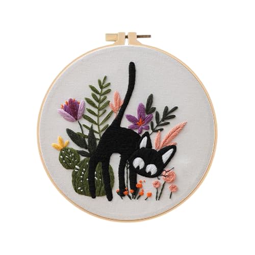 yakermur Stickset Katze | Stickset mit vorgedruckten Fäden für Anfänger | Stickrahmen und Nadeln handgefertigt für leidenschaftliche Frauen | Hausprojekte für Kindermädchen Geburtstag von yakermur