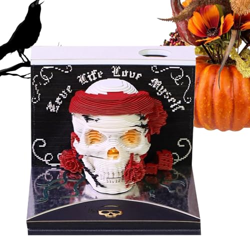 yakermur Time Piece Kalender 2026-3D Notizblock Abreißkalender Halloween Schädel Planung | Halloween Tischdekoration für Markierte Feiertage Erinnerungen Termine von yakermur