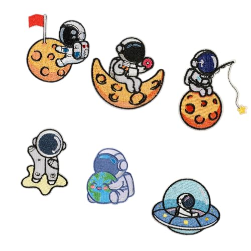 Aufnäher zum Aufbügeln, Motiv: Astronaut, schöne Reparaturflicken für Taschen, Schuhe, Dekoration, 6 Stück von yanwuwa