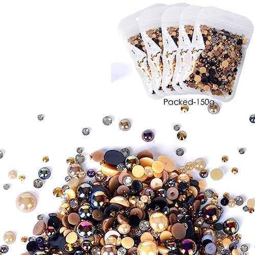 Halbrunde Perlen mit flacher Rückseite, gemischte Größen, 3 mm - 10 mm, Harz-Strasssteine, halbe Perlen, flache Rückseite, Strass-Set zum Basteln, halbfertiges Produkt von yanwuwa