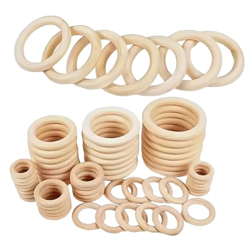 Holzringe zum Basteln, 8 Größen, 15–50 mm, unlackierte Holzringe, Kreise, Anhänger, Verbindungsstücke für Schmuckherstellung, 40 Stück Holzringe zum Basteln, 8 Größen, 15–50 mm, unlackierte Holzringe, Kreise, Anhänger, Verbindungsstücke für Schmuckherstellung, 40 Stück von yanwuwa