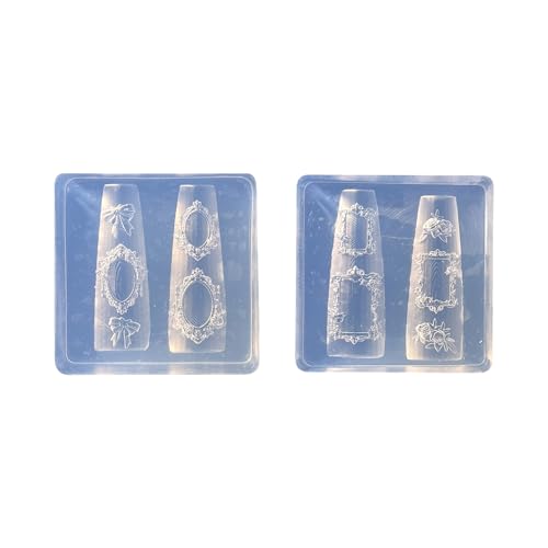 Set mit 2 Stück / 1 Stück Silikon-Nagelkunstformen mit geprägtem Rahmendesign für handgefertigte Nageldekorationen von yanwuwa