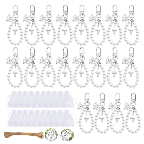 yanwuwa 20 Sets Perlenkreuze, Schlüsselanhänger, Geschenke mit Organza-Beuteln für Hochzeiten, Taufpartys, Babypartys, Gastgeschenke von yanwuwa