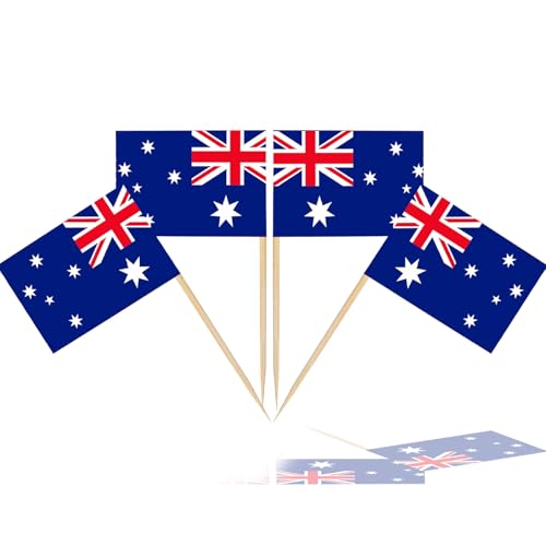 100 Stück Flaggen-Zahnstocher, Flagge, Cupcake-Topper für Geburtstag, Hochzeit, Babyparty, Nationalfeiertag (Australien) von yayafunfun