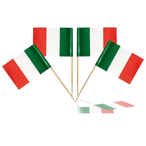 100 Stück Flaggen-Zahnstocher, Flagge, Cupcake-Topper für Geburtstag, Hochzeit, Babyparty, Nationalfeiertag (Italien) von yayafunfun