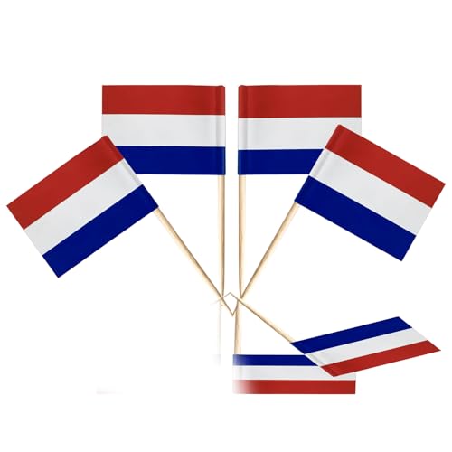 100 Stück Flaggen-Zahnstocher, Flagge, Cupcake-Topper für Geburtstag, Hochzeit, Babyparty, Nationalfeiertag (Niederlande) von yayafunfun