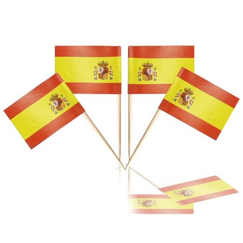 100 Stück Flaggen-Zahnstocher, Flagge, Cupcake-Topper für Geburtstag, Hochzeit, Babyparty, Nationalfeiertag (Spanien) von yayafunfun