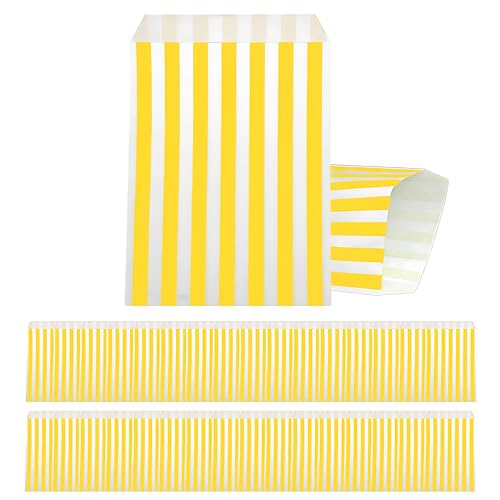 100 Stück Papiertüten, Gestreifte Butterbrottüten, Gelb Candy bar Tüten, Klein Geschenktüten Tütchen Säckchen zum Verpacken von Geschenken, Giveaways, Kindergeburtstag, Hochzeit, Party, usw von yayafunfun