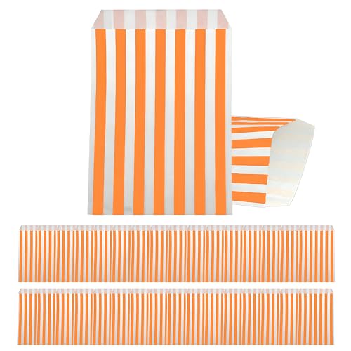 100 Stück Papiertüten, Gestreifte Butterbrottüten, Orange Candy bar Tüten, Klein Geschenktüten Tütchen Säckchen zum Verpacken von Geschenken, Giveaways, Kindergeburtstag, Hochzeit, Party, usw von yayafunfun