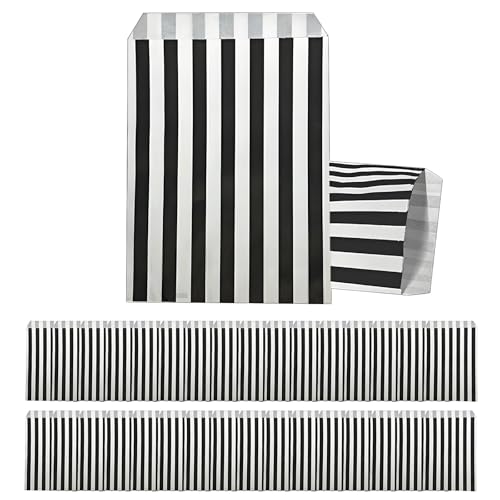 100 Stück Papiertüten, Gestreifte Butterbrottüten, Schwarz Candy bar Tüten, Klein Geschenktüten Tütchen Säckchen zum Verpacken von Geschenken, Giveaways, Kindergeburtstag, Hochzeit, Party, usw von yayafunfun